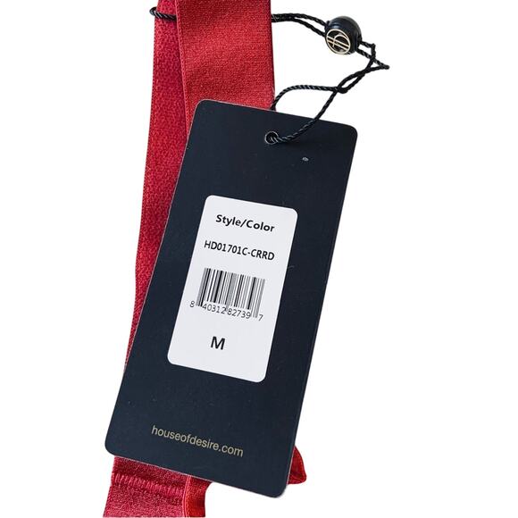 House of Desire Premium Devon Mesh Bra & Panty Set Red Crisscross Medium NEW - Picture 8 of 15